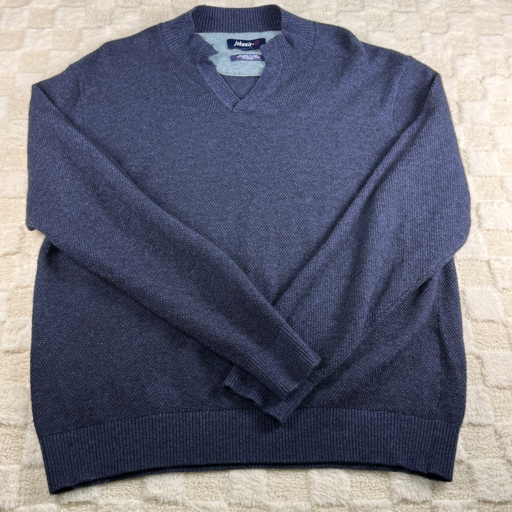 Johnnie-O Mens Navy Blue Merino Wool Cashmere Blend Split V-Neck Sweater Large